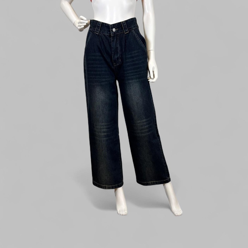 NWT Realtakai Dark Wash Wide Leg Cropped Jeans High‎ Rise Denim Pants Size M